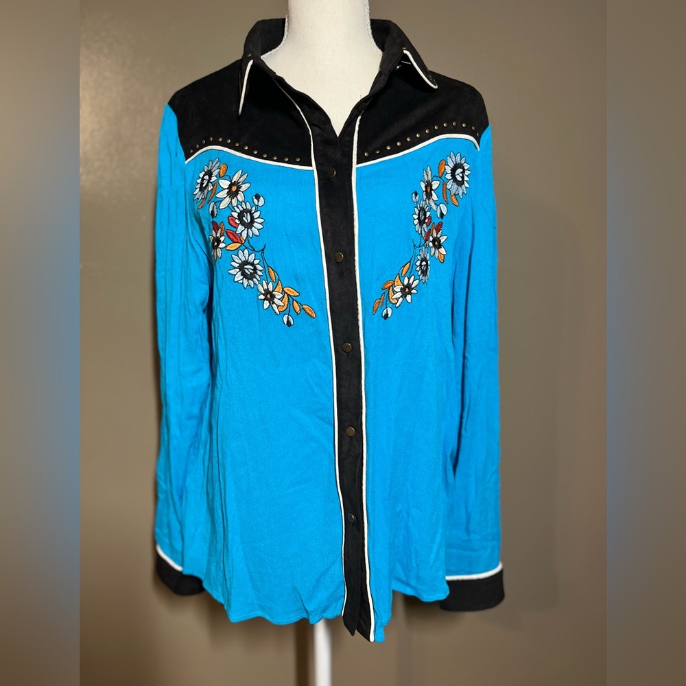 John Moon NWT Floral Embroidered Button Down Shirt With Fringe Sleeves